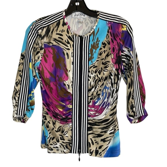 Joseph Ribkoff Size 2 Stretch Jacket Zips Light Weight Animal and abstract print - Picture 1 of 10